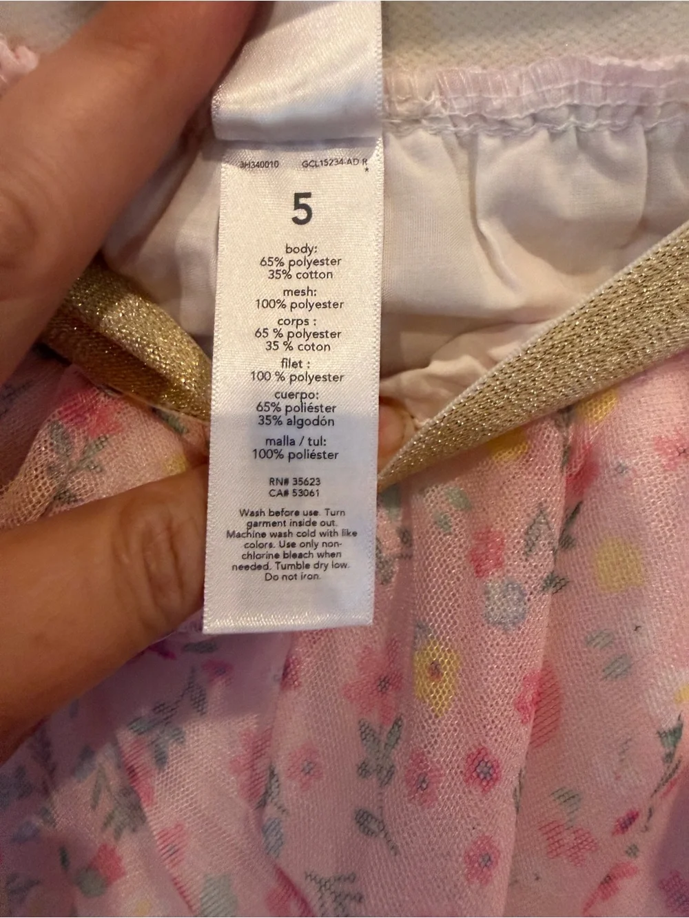 Carter’s Girls Pink Floral Tulle Skirt with Gold Waistband